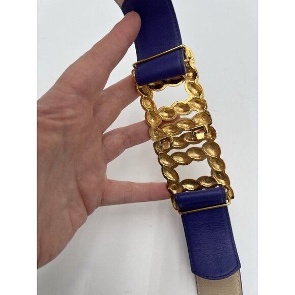 Vintage Carlisle Size M Purple Genuine Leather Belt W/Gold Clasp Buckle READ!! - Picture 2 of 7